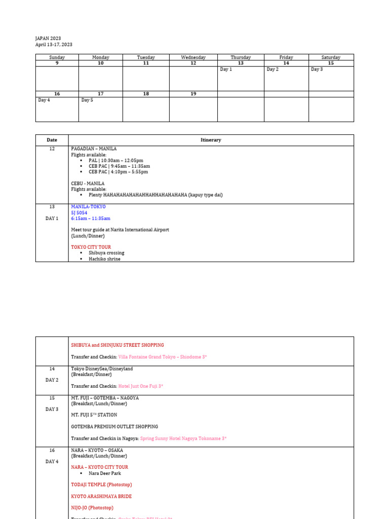 Japan 2023 package tour royal kites pdf