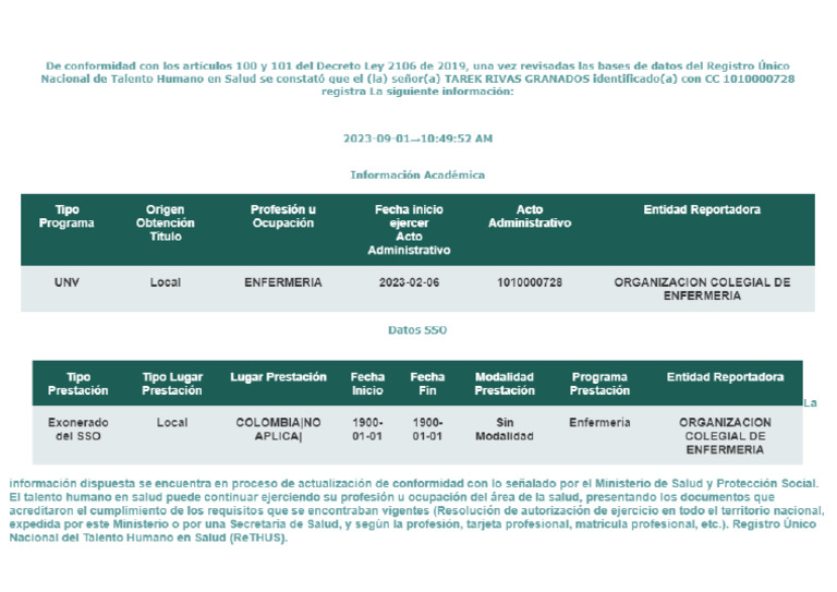 Certificado Rethus | PDF