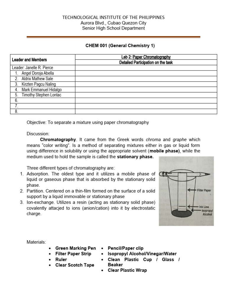 Lab 2 Paper Chromatography PDF Chromatography Ink