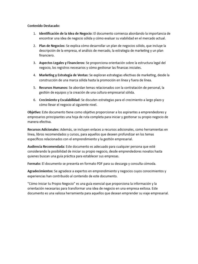 Como iniciar tu propio negocio pdf
