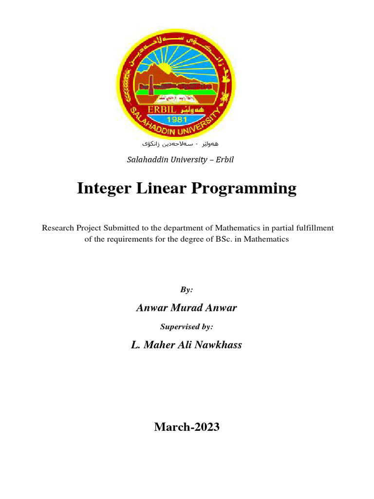 Integer Linear Programming - Anwar Murad Anwar | PDF | Mathematical ...