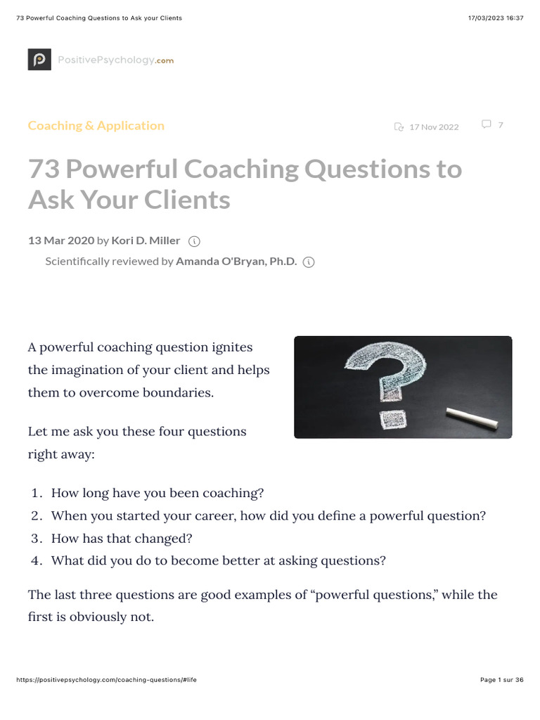 73 Powerful Coaching Questions for Clients | PDF | Psychological ...