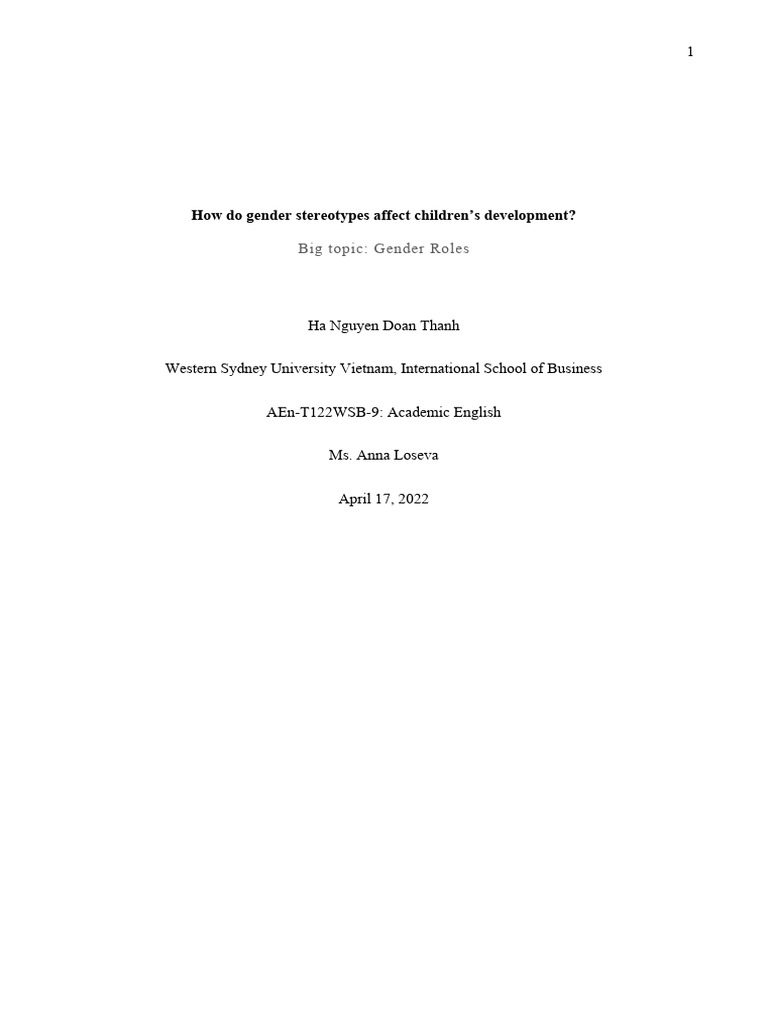 How Do Gender Stereotypes Affect Children's Development PDF Gender