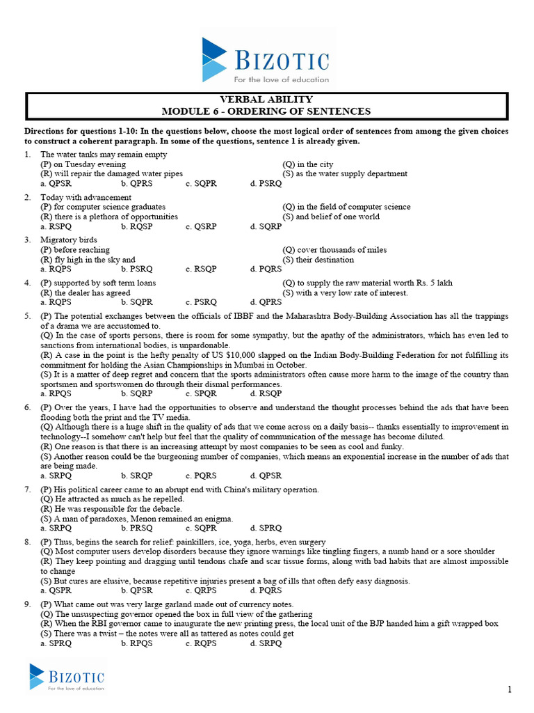 Sentence Ordering Practice Exercises | PDF | Literacy | Obesity