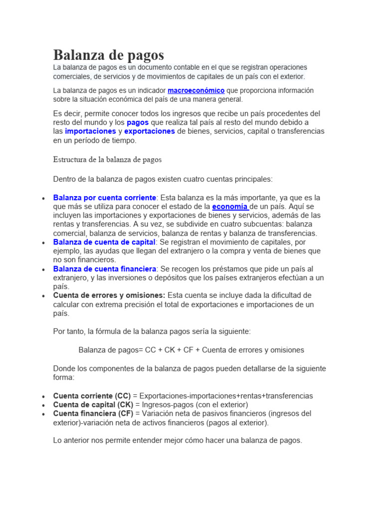 Estructura y cálculo de la balanza de pagos | PDF | Balance de pagos ...