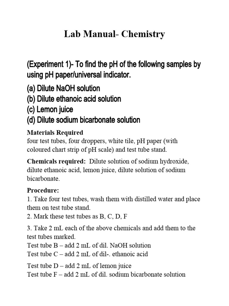 Lab Manual Chemistry PDF Sodium Hydroxide Ph