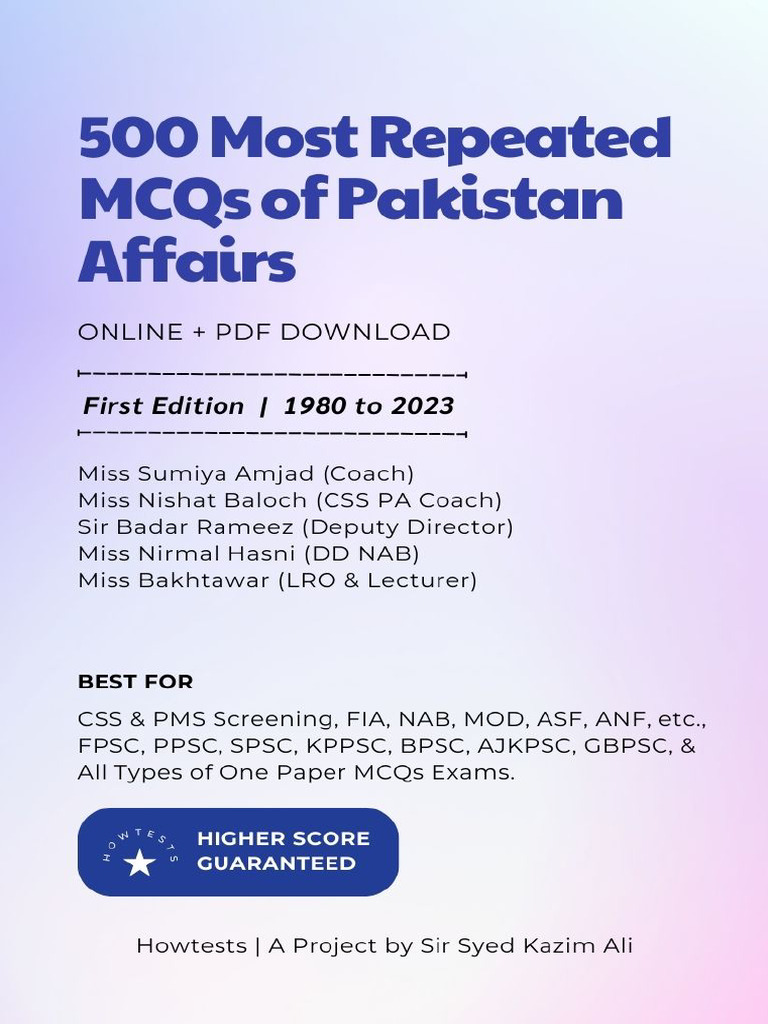 500 Repeated MCQs on Pakistan Affairs | PDF | Pakistan | Muhammad Ali ...