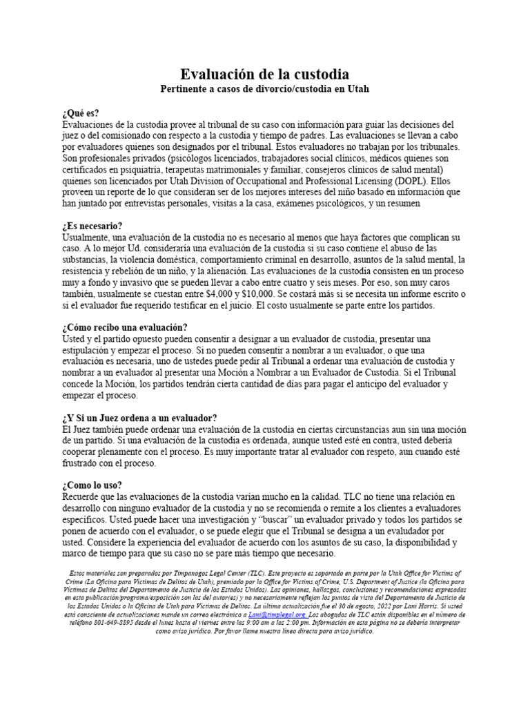 Custody Evaluation Spanish 2023 Professional Use of Language PDF