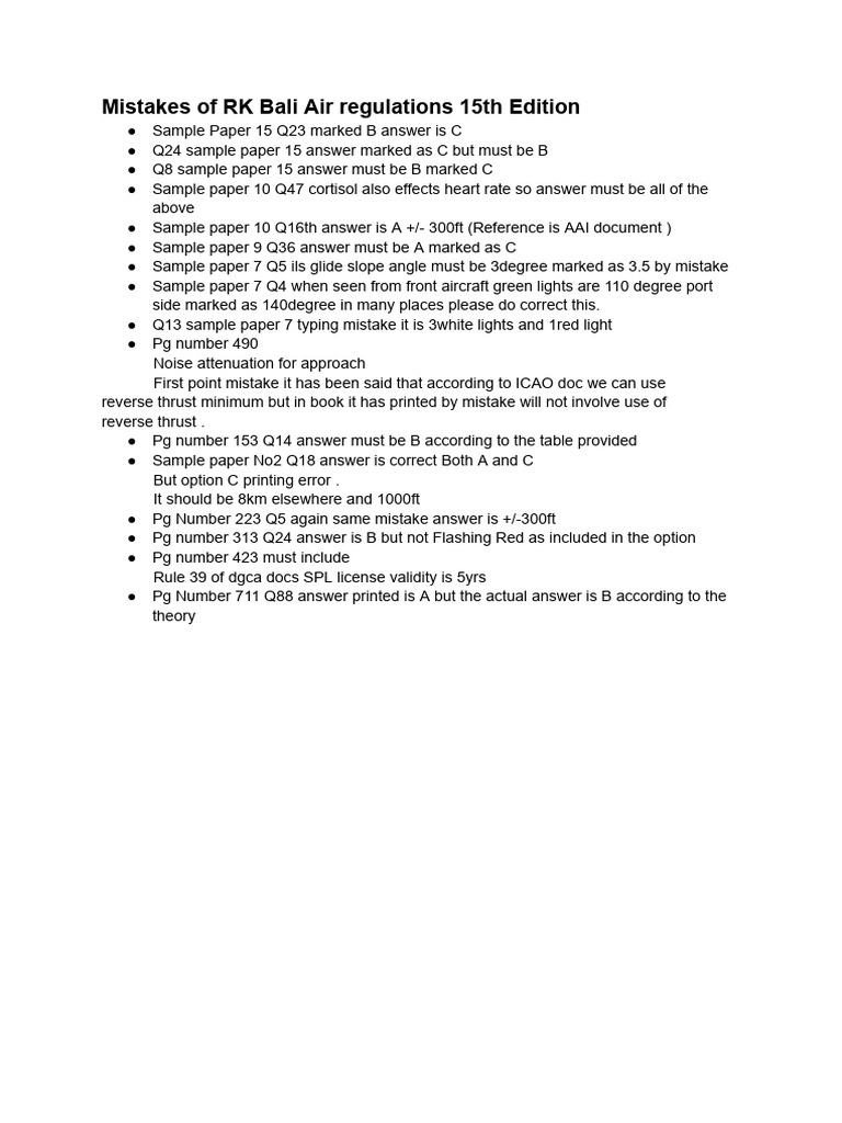 Corrections in RK Bali Air Regulations | PDF