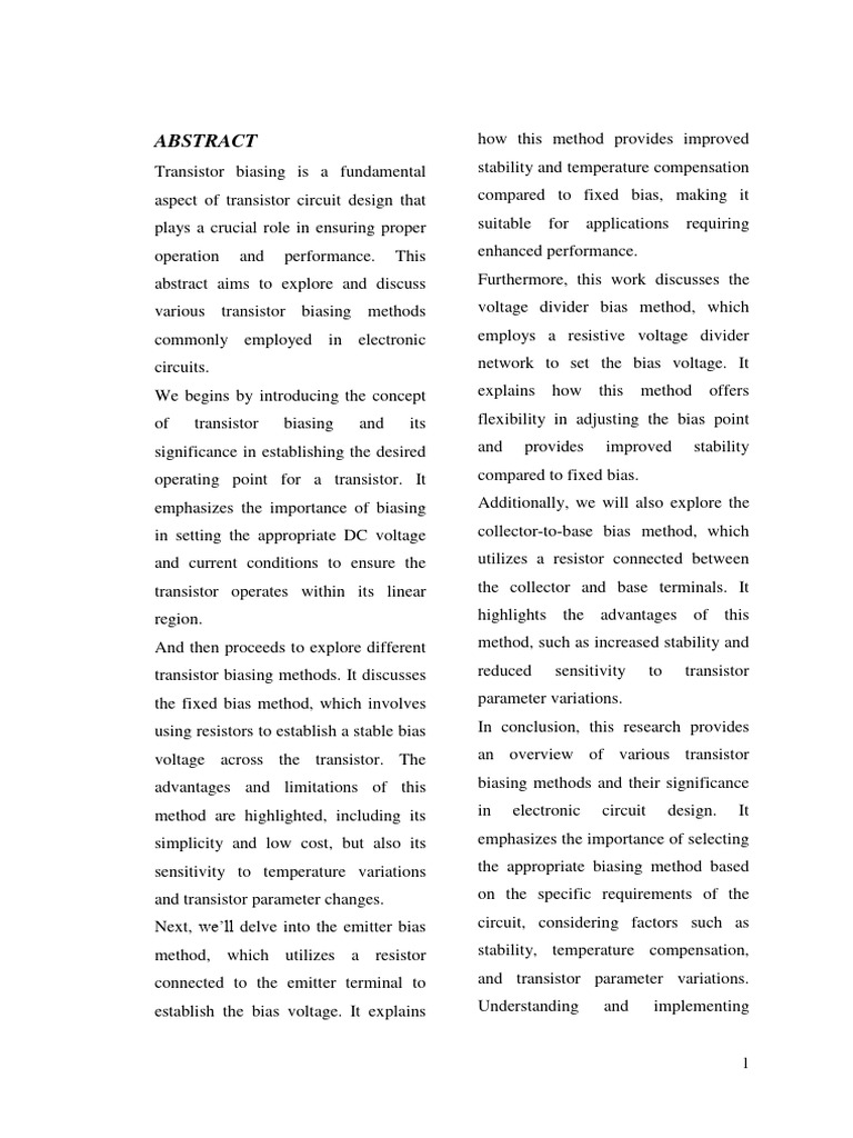 Exploring Transistor Biasing Methods Research Copy Copy1 PDF