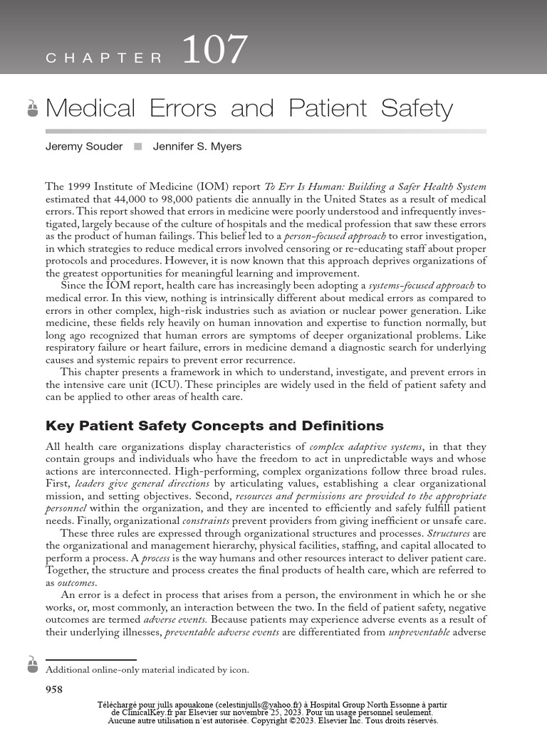 Medical Errors and Patient Safety PDF Medical Error Patient Safety