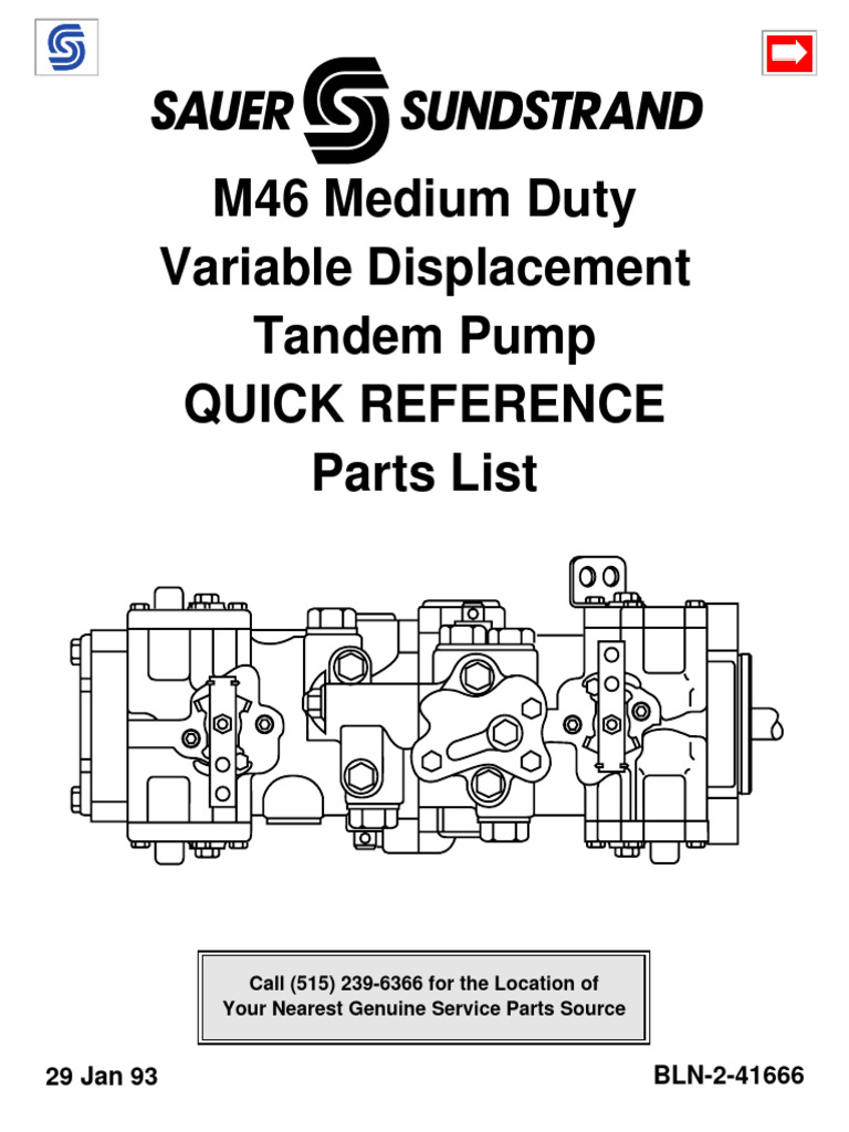 Sundstrand M46 Tandem Pump Service Parts Manual PDF Piston Gas