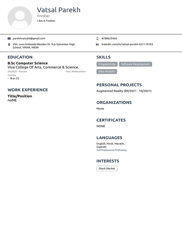 Fresher Computer Science Graduate Resume | PDF