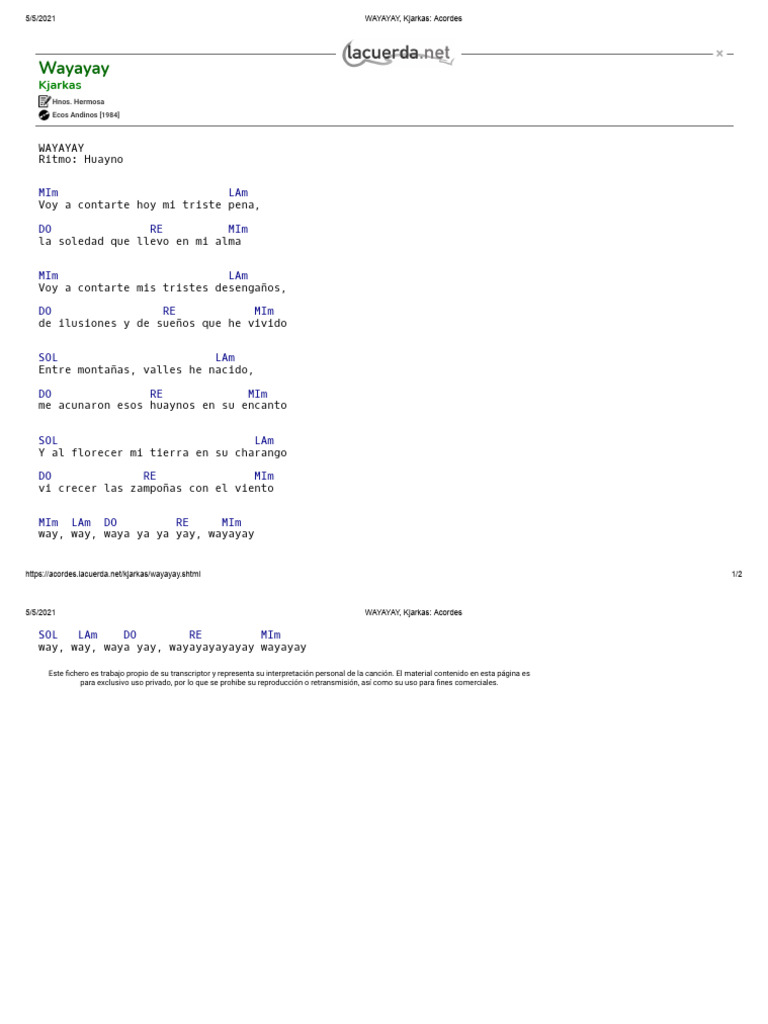 Wayayay Kjarkas Acordes Pdf