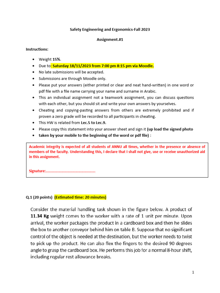 Assignment 1 Ergonomics PDF