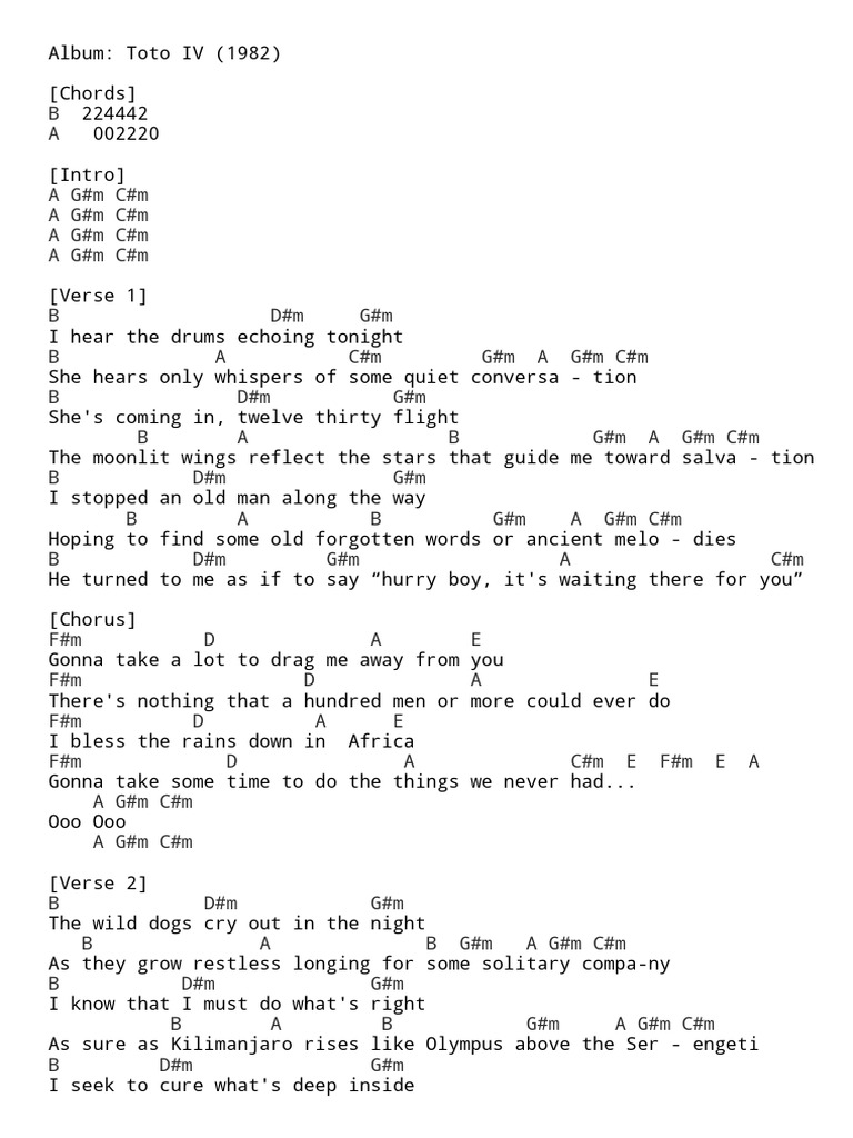 Africa - Chords | PDF | Song Structure | Songs