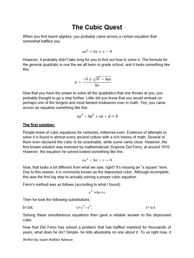 History of Solving Cubic Equations | PDF | Mathematics | Algebra