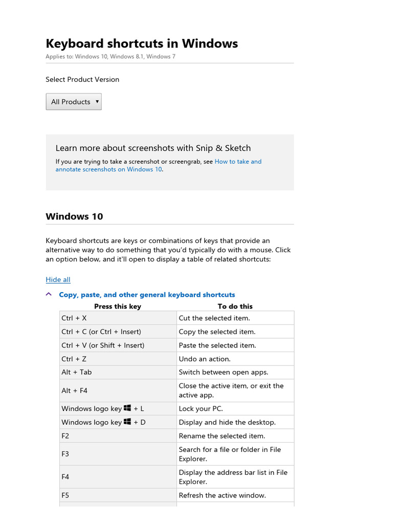 Keyboard Shortcuts in Windows - Windows Help | PDF | Computer Keyboard ...