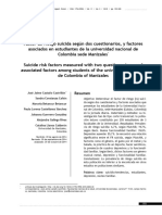 Factor de riesgo suicida según dos cuestionarios, y factores asociados en estudiantes de la universidad nacional de Colombia sede Manizales