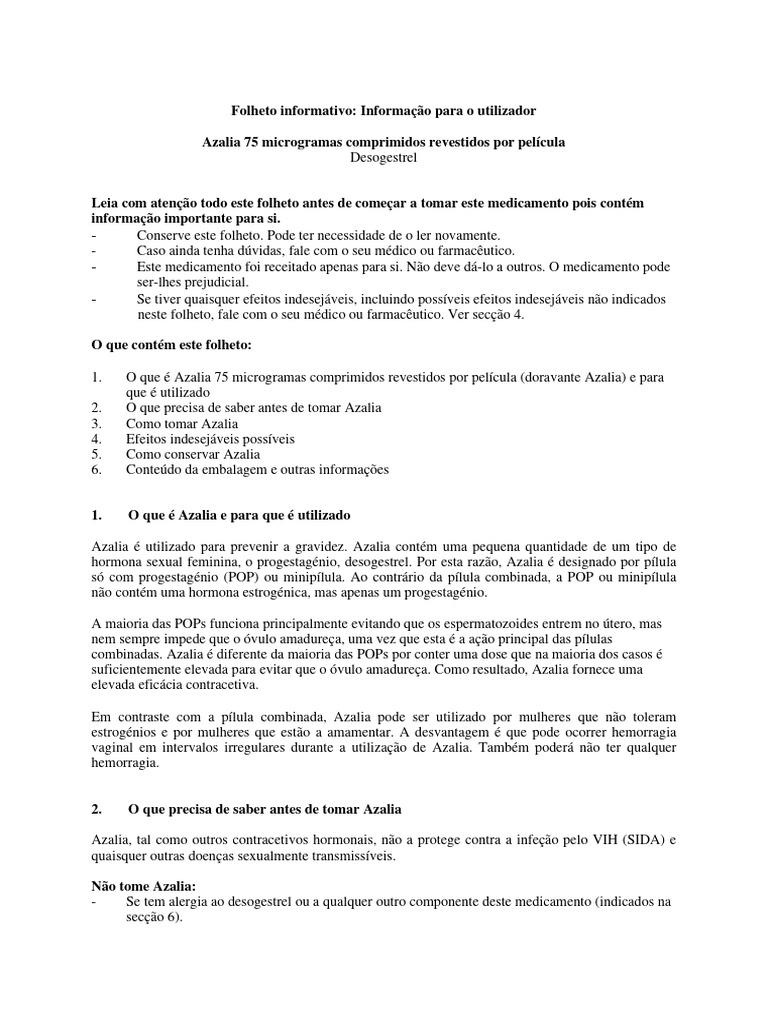 Azalia: Informações e Uso Seguro | PDF | Gravidez | Pílula anticoncepcional