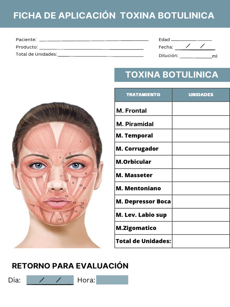 Ficha de Aplicación de Toxina Botulínica | PDF | Toxina botulínica ...