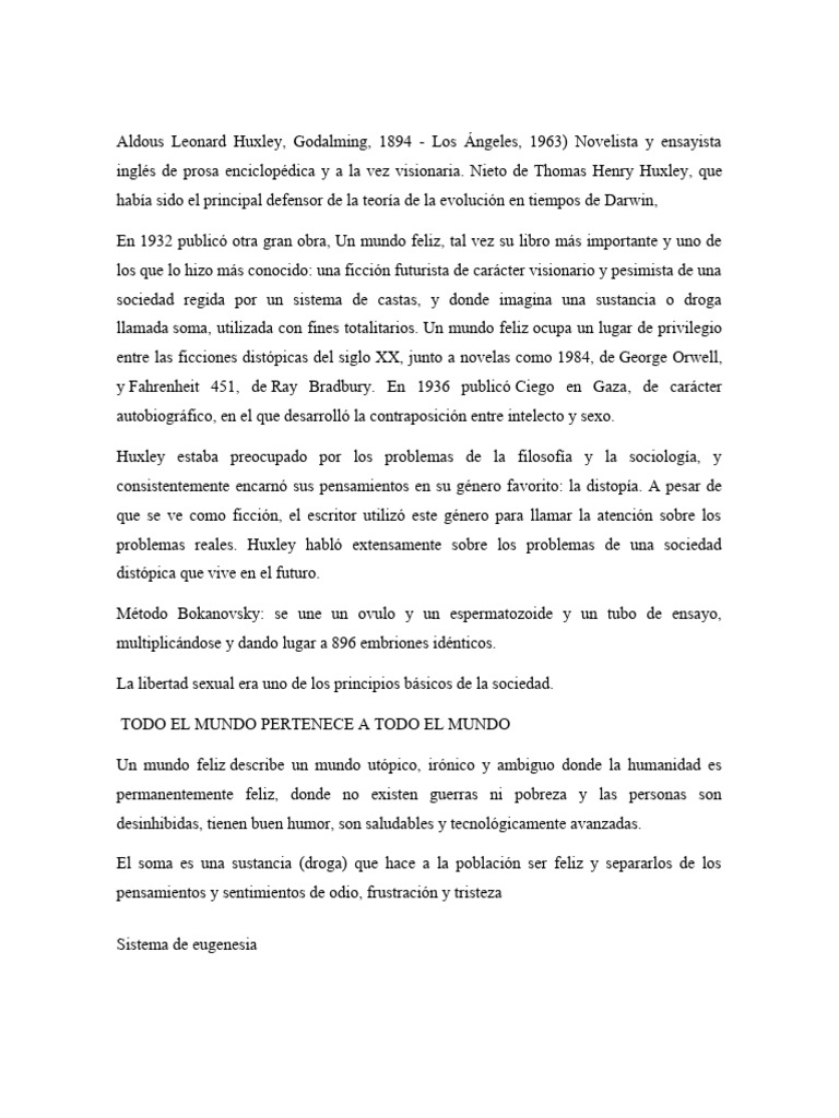 Un Mundo Feliz | PDF | Distopía