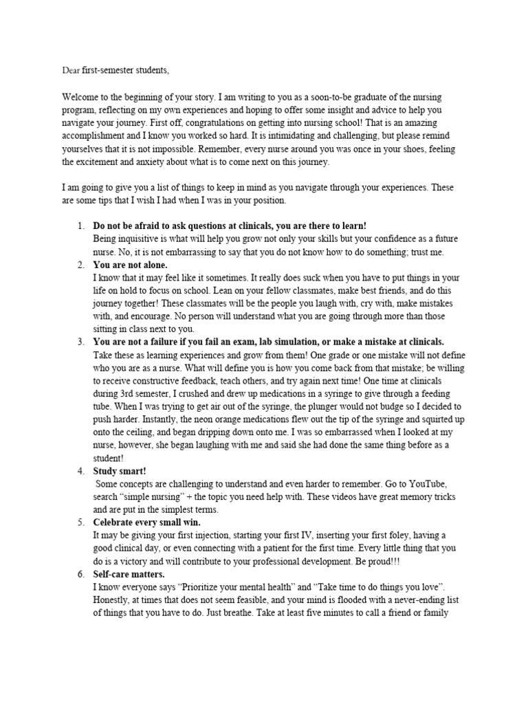 Letter To 1st Semester Students | PDF | Nursing