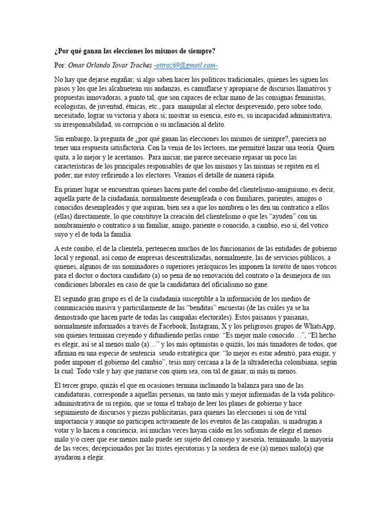 Elecciones: ¿Por qué siempre ganan los mismos? | PDF | Elecciones ...