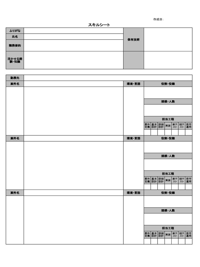 Engineer Skill Sheet | PDF