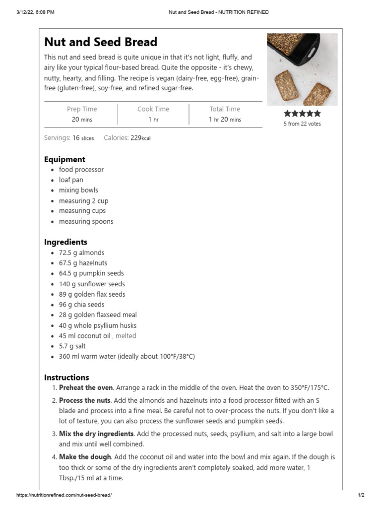 Nut and Seed Bread - NUTRITION REFINED | PDF | Breads | Baking