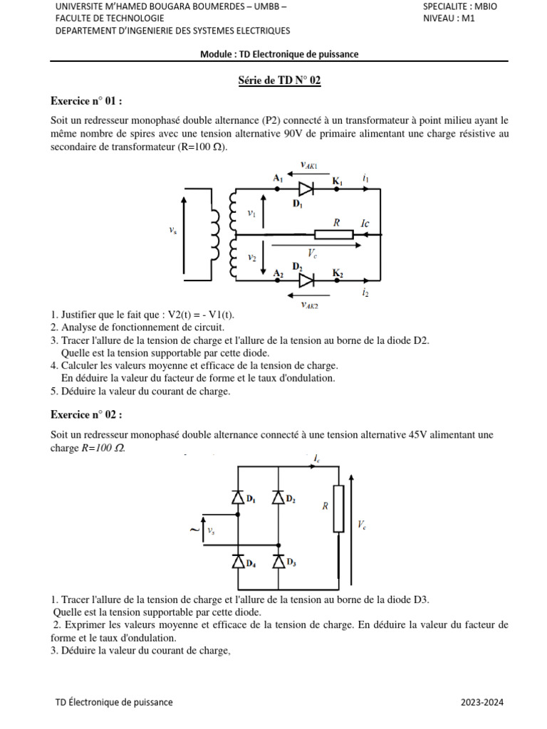 TD Électronique de puissance M1 - UMBB | PDF | Sciences et mathématiques