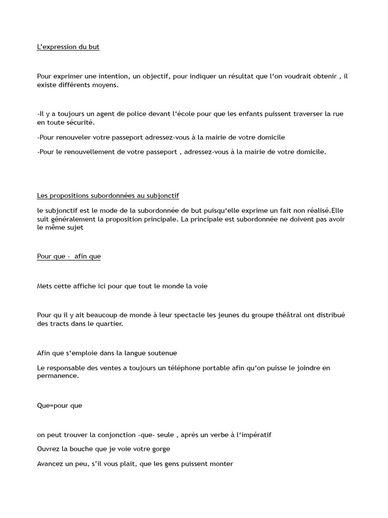 Expressions du but en français | PDF