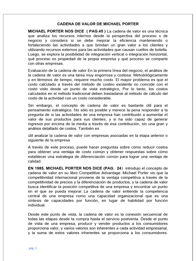 Cadena de Valor de Michael Porter | Descargar gratis PDF | Cadena de ...