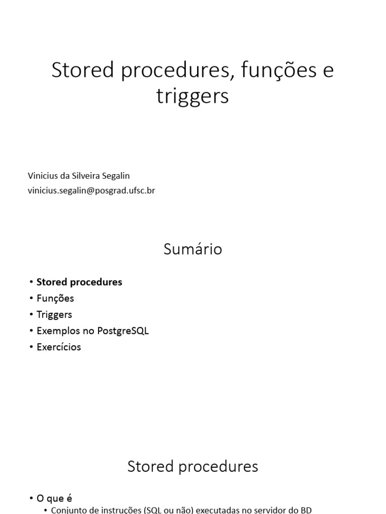 Stored Procedures, Funções e Triggers em PostgreSQL | PDF | SQL ...