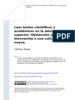 Carlino, Paula (2005). Leer textos científicos y académicos en la educación superior Obstáculos y bienvenida a una cultura nueva