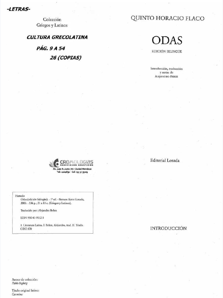 PDF Quinto Horacio Flaco Odas Intro Bekes Compress PDF Poesía