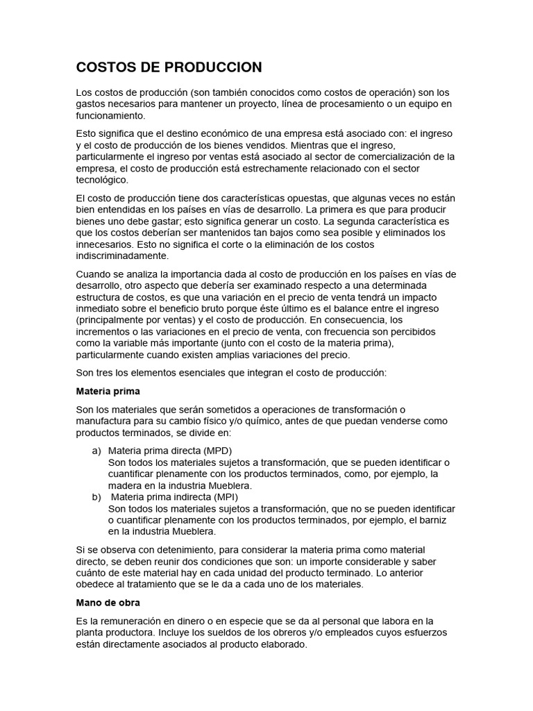 Costos de Produccion y Control de Elementos Del Costo | PDF | Costo ...