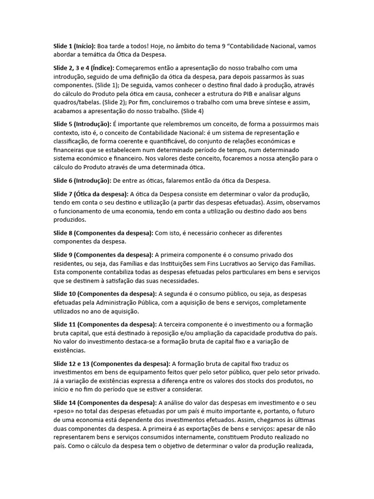 Roteiro para A Apresentação de Economia - Ótica Da Despesa | PDF ...