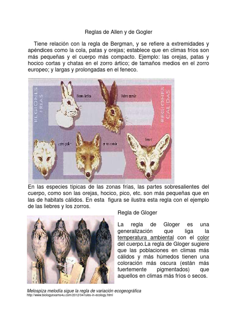 Reglas de Allen y Gloger en Biogeografía | PDF