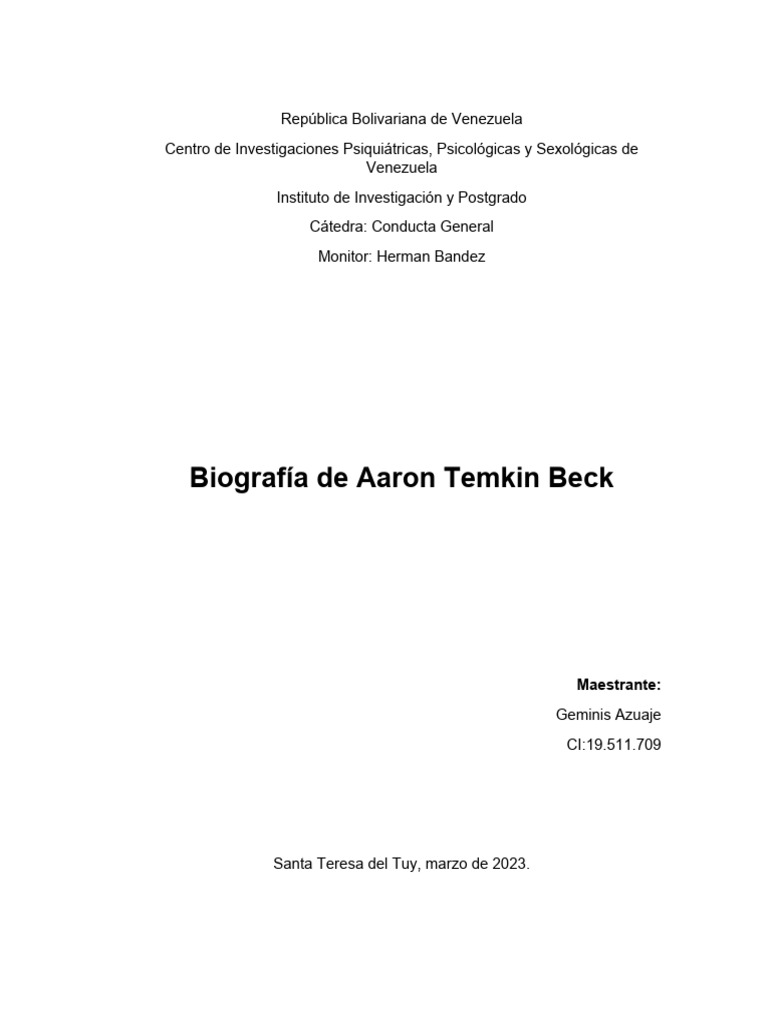 Biografía de Aaron Temkin Beck | PDF | Terapia de conducta cognitiva ...