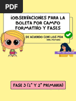 Observaciones para La Boleta Por Campo Formativo y Fases Por Pda