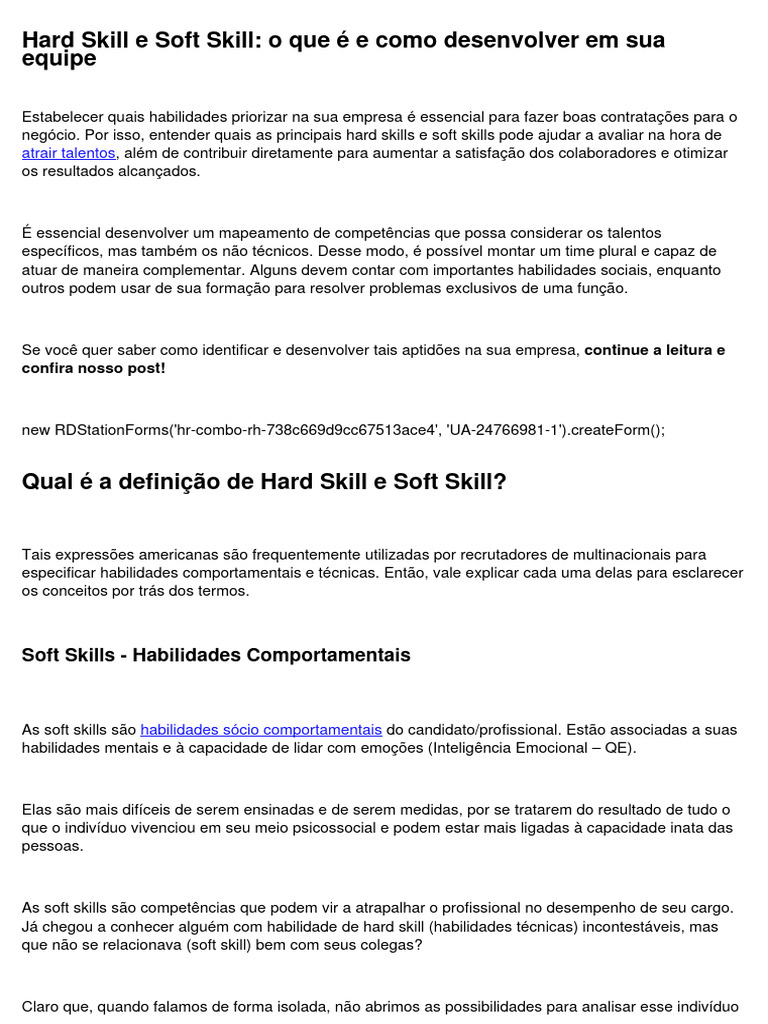Hard e Soft Skills: Definições e Importância | PDF | Gestão de recursos ...