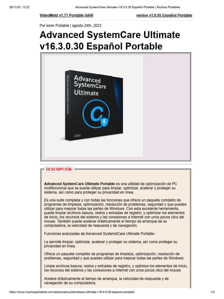 Advanced SystemCare Ultimate v16.3.0.30 Español Portable - Muchos ...