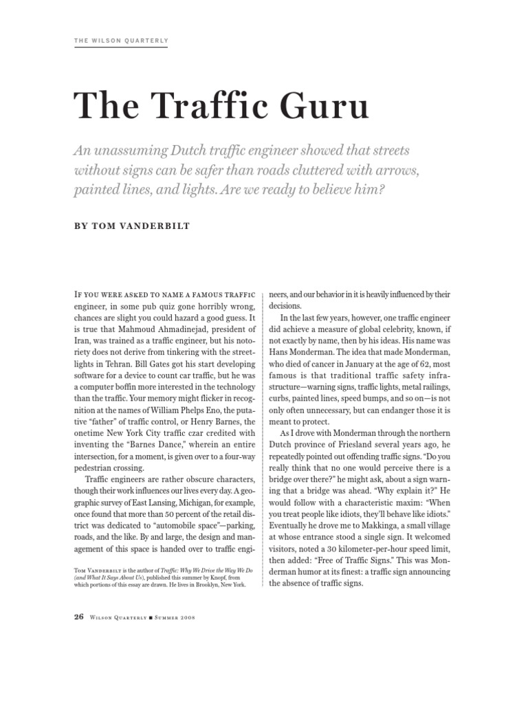 Vanderbilt 2008 Hans Monderman PDF Traffic Intersection (Road)