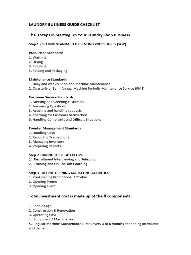 Laundry Business Guide Checklist PDF Washing Machine Laundry