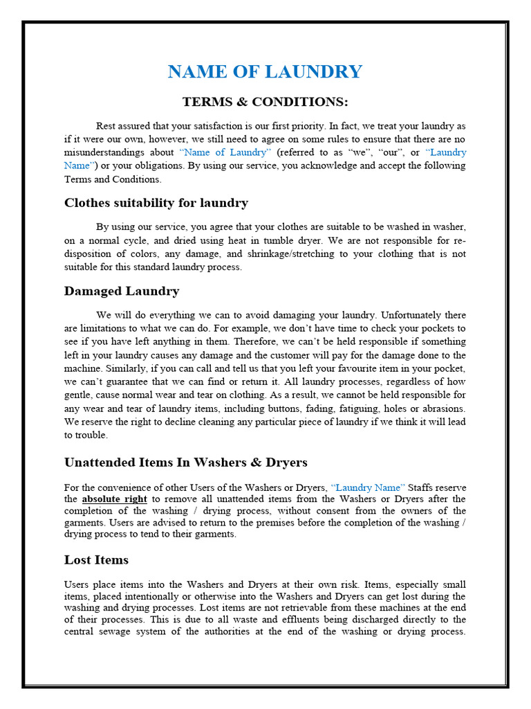 Laundry Terms and Conditions | PDF | Laundry | Washing Machine