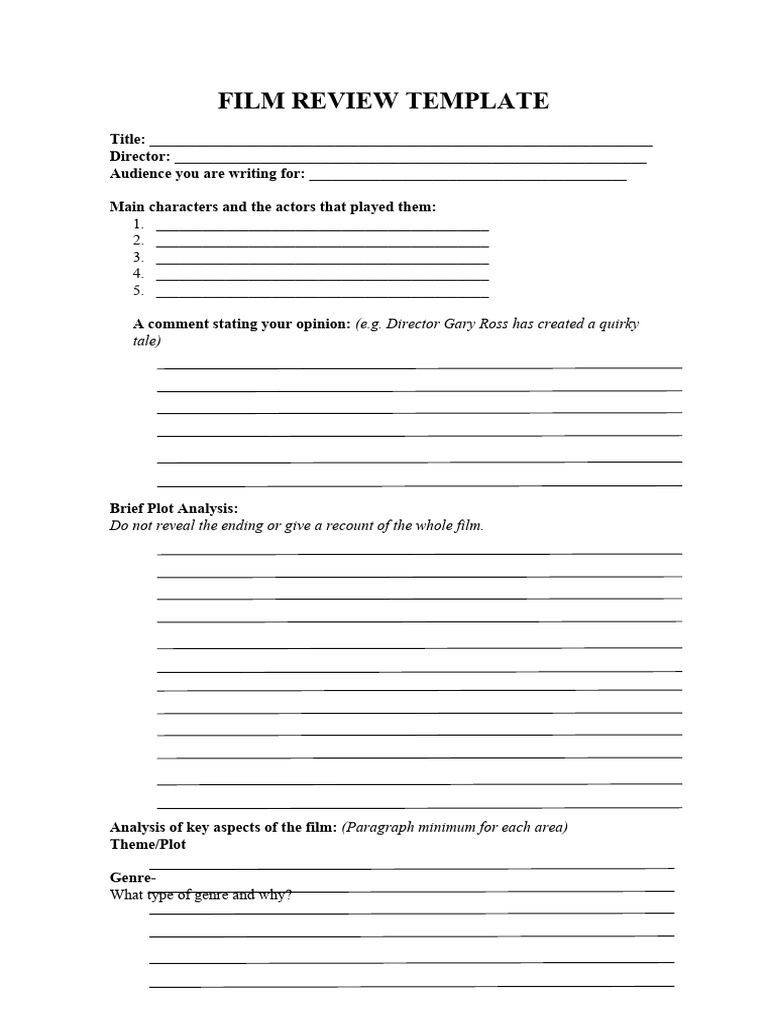 Film Review Template PDF