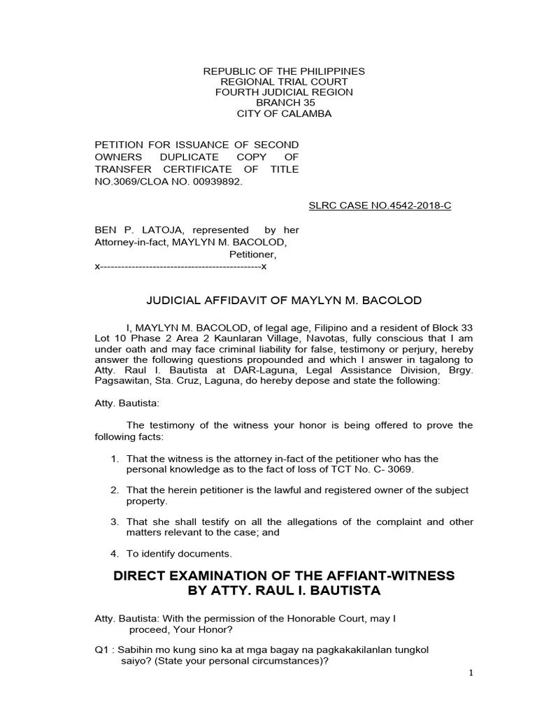Judicial Affidavit Sample PDF Testimony Affidavit