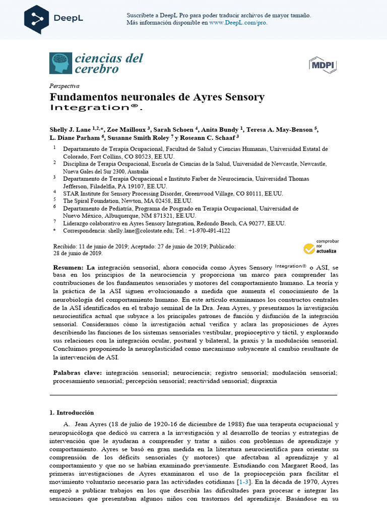 Neural Foundations of Ayres Sensory Integration TRADUCIDO | PDF ...