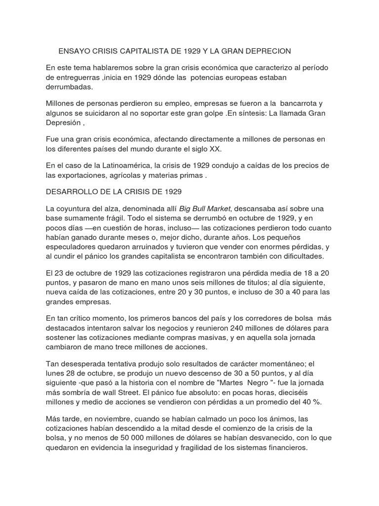 Crisis de 1929 y su Impacto en Latinoamérica | PDF | Gran depresion ...